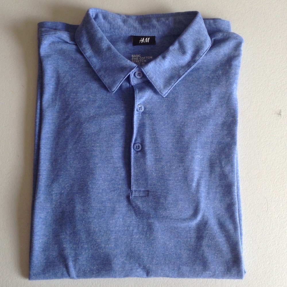H&M Blue Basic Fine Cotton Stretch Men's Top